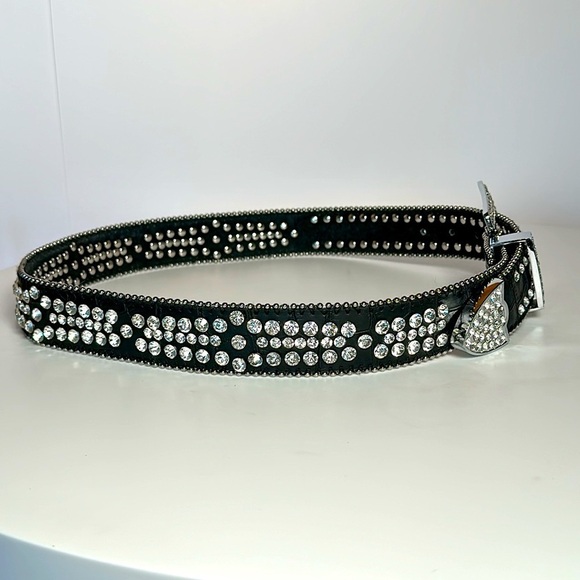 Y2K GENUINE LEATHER BLACK rhinestones changeable buckle 2019 Small rockstar - Picture 8 of 17
